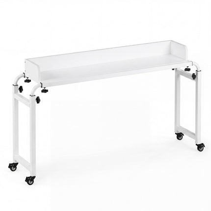 Table de lit réglable à roulettes, blanche, 135,5-206 cm