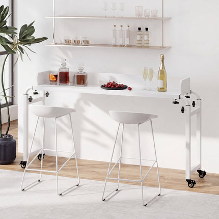 Table de lit réglable à roulettes, blanche, 135,5-206 cm