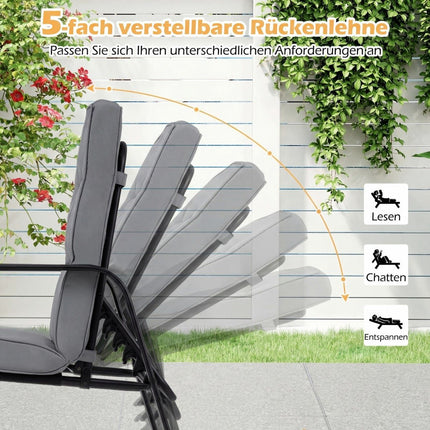 Verstellbare Terrassenstühle 2er-Set mit Polstern, Grau