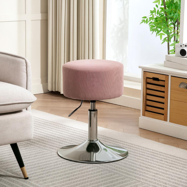 Verstellbarer rosa Cord-Barhocker, 360° drehbar, Metallfuß