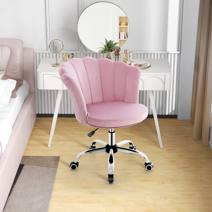 Verstellbarer rosa Samt-Bürostuhl mit Rollen, ergonomisches Design