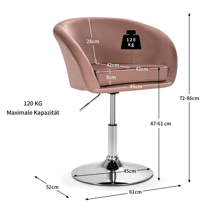 Tabouret de bar pivotant en velours rose réglable, rotation à 360°, capacité de charge de 120 kg