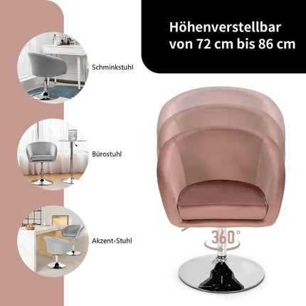 Tabouret de bar pivotant en velours rose réglable, rotation à 360°, capacité de charge de 120 kg