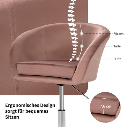 Tabouret de bar pivotant en velours rose réglable, rotation à 360°, capacité de charge de 120 kg