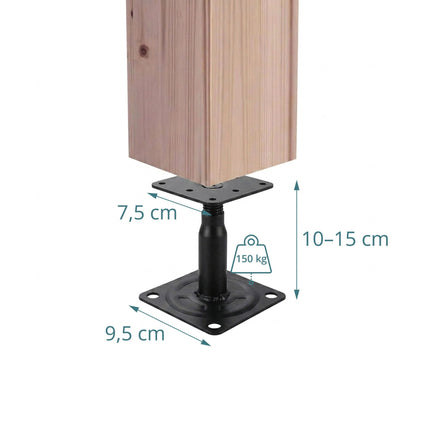 Verstellbare Pfostenstützen, 4er-Set – Schwarz, Stahl