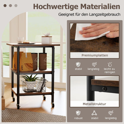 Verstellbarer Druckerunterschrank mit Ablagen & Rollen, Braun