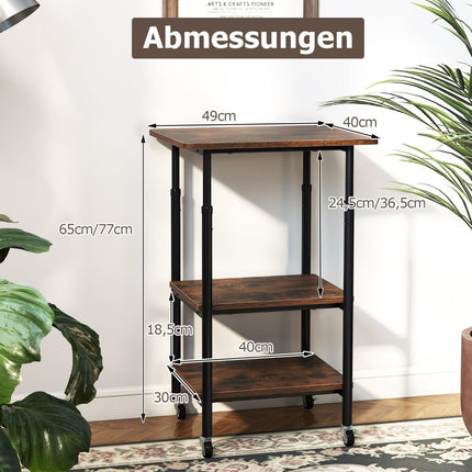 Verstellbarer Druckerunterschrank mit Ablagen & Rollen, Braun