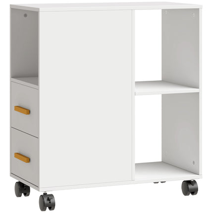 Verstellbarer Druckerunterschrank mit Ablagen, Rollen, Weiß 60x30x65 cm