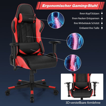 Verstellbarer Gaming-Stuhl im Rennstil mit Kopfstütze und Lendenkissen