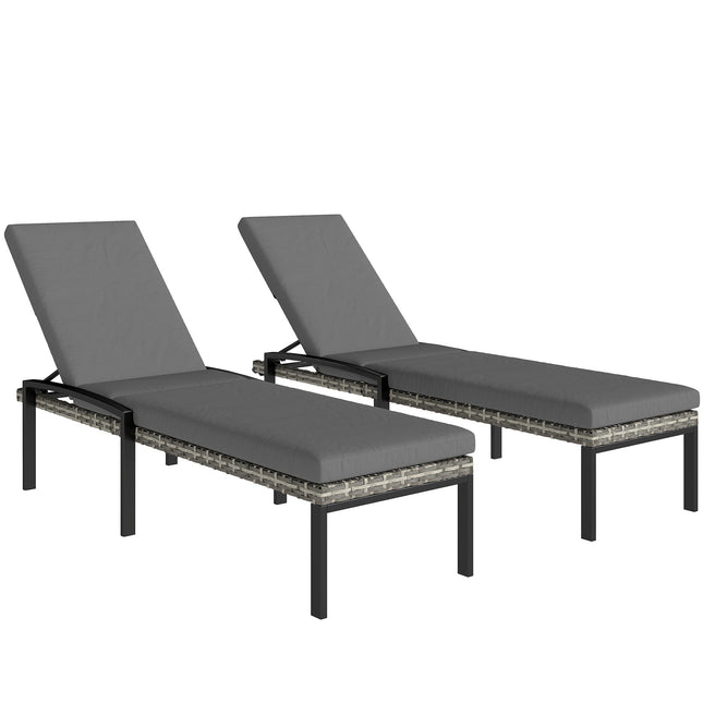 Ensemble de bain de soleil réglable en rotin avec coussins, gris