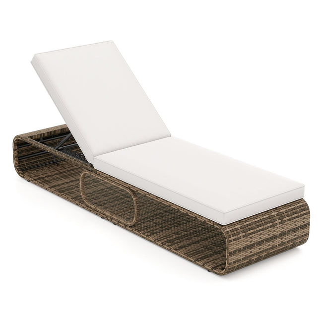 Chaise longue réglable en rotin avec coussin, capacité de charge de 180 kg
