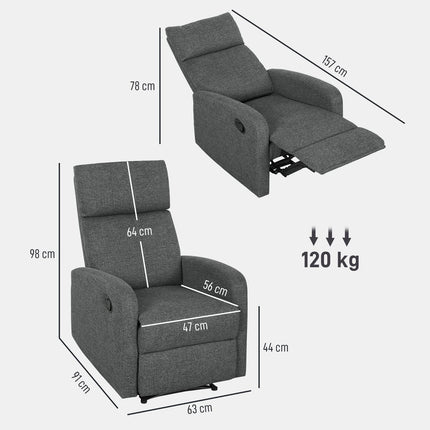 Fauteuil inclinable réglable avec repose-pieds, tissu gris
