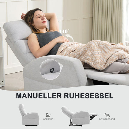 Fauteuil inclinable réglable avec repose-pieds, tissu gris clair
