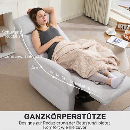 Fauteuil inclinable réglable avec repose-pieds, tissu gris clair