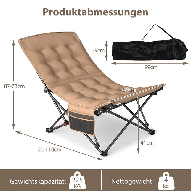 Verstellbarer Camping-Liegestuhl, 225 kg Tragkraft, Khaki