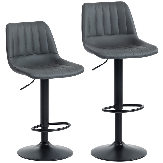 Verstellbare Barhocker im Retro-Design, 2er-Set, Kunstleder, Dunkelgrau