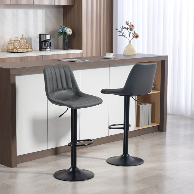 Verstellbare Barhocker im Retro-Design, 2er-Set, Kunstleder, Dunkelgrau