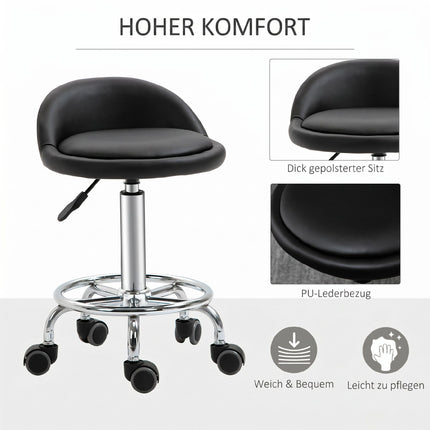 Verstellbarer Rollhocker 2er-Set mit Rückenlehne, 57-72 cm