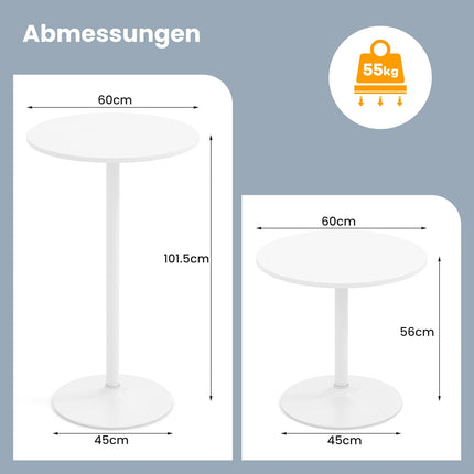 Verstellbarer runder Bistrotisch – 2 Höhen, 60 cm Weiß
