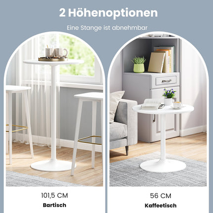 Verstellbarer runder Bistrotisch – 2 Höhen, 60 cm Weiß