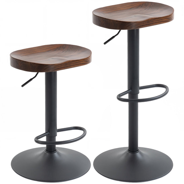 Verstellbare Sattelbarhocker, Ulmenholz, 2er-Set