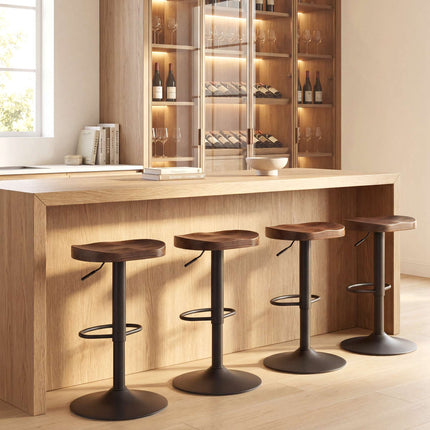 Verstellbare Sattelbarhocker, Ulmenholz, 2er-Set