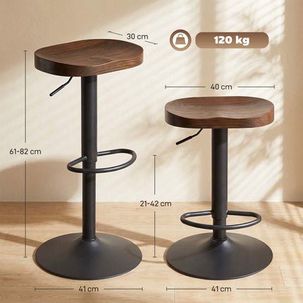 Verstellbare Sattelbarhocker, Ulmenholz, 2er-Set