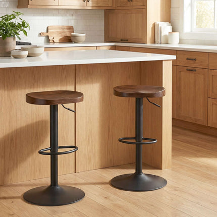 Verstellbare Sattelbarhocker, Ulmenholz, 2er-Set