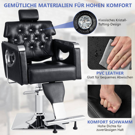 Verstellbarer Friseurstuhl mit neigbarer Rückenlehne und Kopfstütze