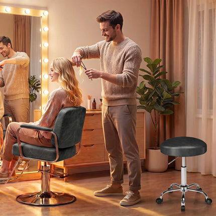 Tabouret de salon réglable en cuir PU noir, pivotant à 360°