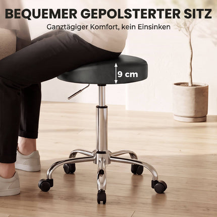 Tabouret de salon réglable en cuir PU noir, pivotant à 360°