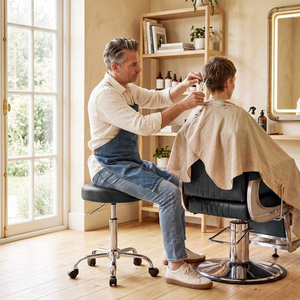 Tabouret de salon réglable en cuir PU noir, pivotant à 360°