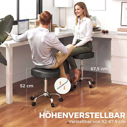 Tabouret de salon réglable en cuir PU noir, pivotant à 360°