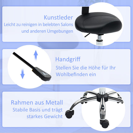 Verstellbarer Salonhocker mit Rollen – Schwarz, Kunstleder
