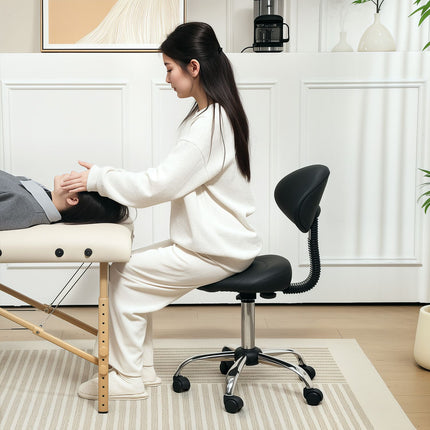 Verstellbarer Salonhocker mit Rollen – Schwarz, Kunstleder