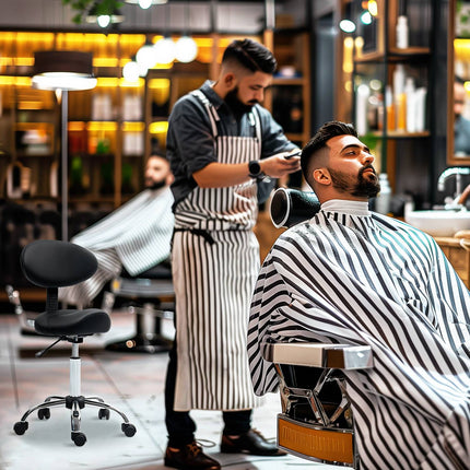Verstellbarer Salonhocker mit Rollen – Schwarz, Kunstleder