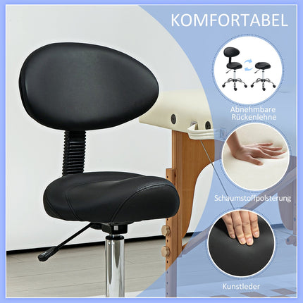 Verstellbarer Salonhocker mit Rollen – Schwarz, Kunstleder