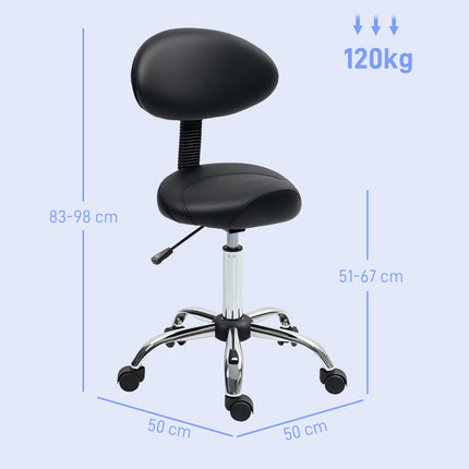 Verstellbarer Salonhocker mit Rollen – Schwarz, Kunstleder