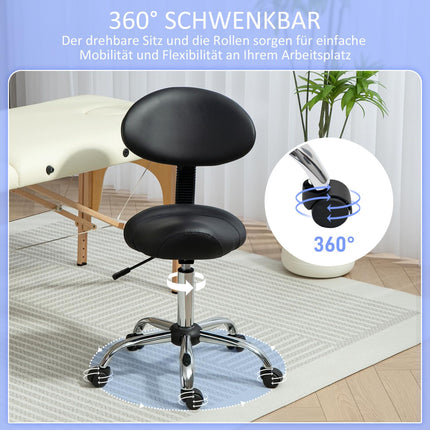 Verstellbarer Salonhocker mit Rollen – Schwarz, Kunstleder