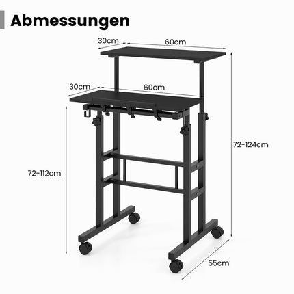 Höhenverstellbarer Steh-Sitz-Schreibtisch mit Rollen, Schwarz, MDF & Stahl