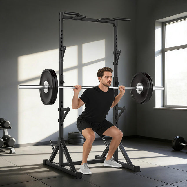 Verstellbares Squat Rack mit Klimmzugstange, 200 kg, Schwarz