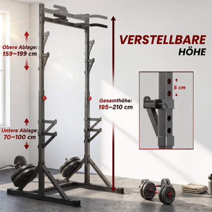 Verstellbares Squat Rack mit Klimmzugstange, 200 kg, Schwarz