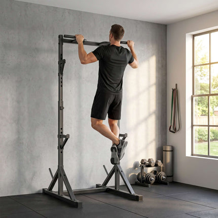 Verstellbares Squat Rack mit Klimmzugstange, 200 kg, Schwarz