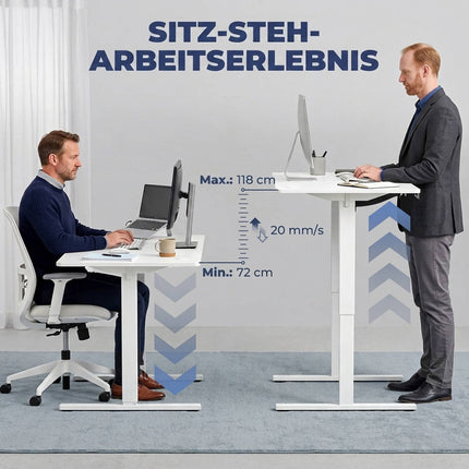 Höhenverstellbarer Stehschreibtisch mit Memory-Funktion, LED-Anzeige, Weiß