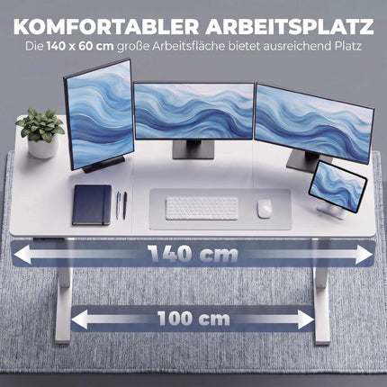 Höhenverstellbarer Stehschreibtisch mit Memory-Funktion, LED-Anzeige, Weiß