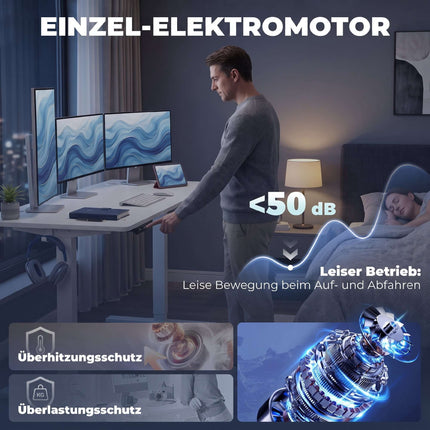 Höhenverstellbarer Stehschreibtisch mit Memory-Funktion, LED-Anzeige, Weiß