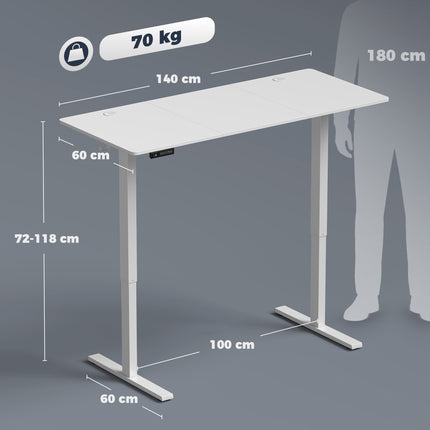 Höhenverstellbarer Stehschreibtisch mit Memory-Funktion, LED-Anzeige, Weiß