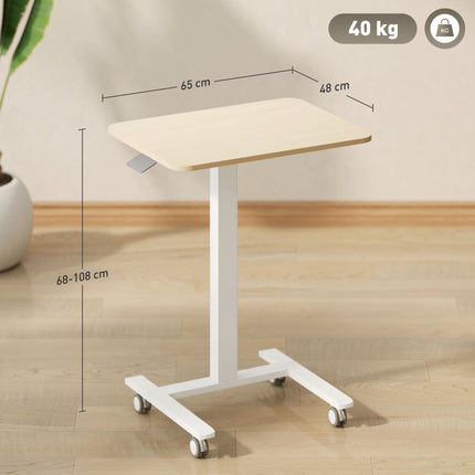 Bureau assis-debout réglable à roulettes, 65 x 48 x 68-108 cm, jaune
