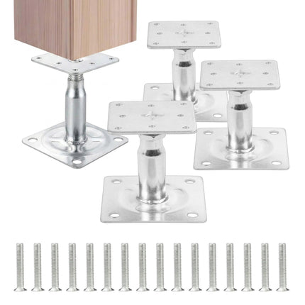 Supports de poteaux en acier réglables, ensemble de 4 – Argent