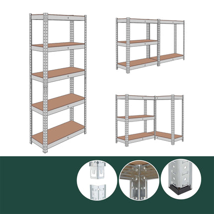 Adjustable Steel Storage Rack with 5 Tiers, 875 kg Max Load, Silver